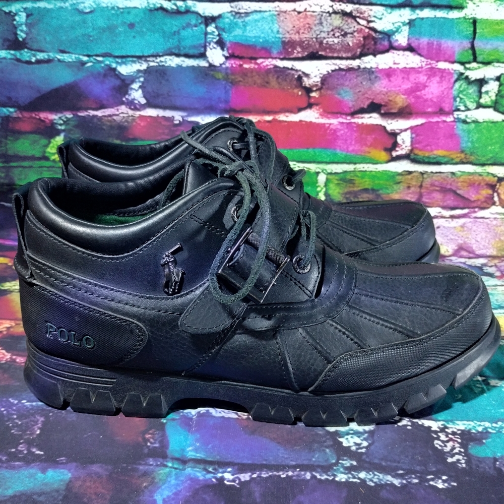 Polo Ralph Lauren Dover III Black Leather Hiking Duck Boots Shoes Mens Size 11.5